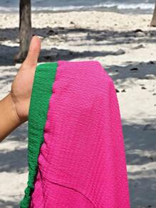 Slaydiva 2025 New Versatile Daily Casual All-Match Minimalist Plus Size Women 2 Pieces Set: Colorblock T-Shirt & Shorts - Multicolor - View 10