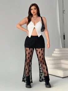 SHEIN EZwear Damen Große Größen Schwarze herzförmige sexy Spitzen-Hose - Schwarz - Übersicht 3