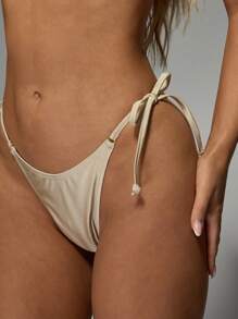 MISSGUIDED Triangle Bikini Set String Side-Tie Swimsuit Beach Vacation Resort Wear Summer Two-Piece Brazilian Cut Adjustable Straps Pool Party Swimwear Beachwear - Khaki - View 4