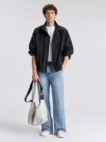 Maija Men's Black Solid Color Zipper Front Long Sleeve Jacket Casual Spring Jacket , New Styles For Spring And Summer 2025, Travel, Holiday And Commuting, Fall/Winter - Black - View 3