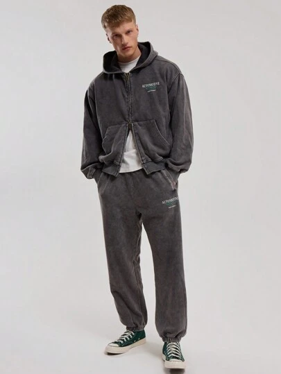 Musero Washed Graphic Patch Print Cuffed Sweatpants Jersey Joggers Autumn Winter Wardrobe