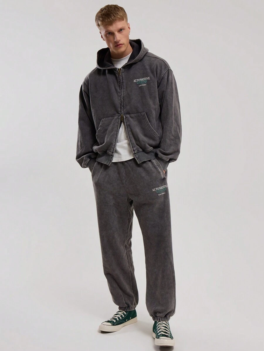 Musero Washed Graphic Patch Print Cuffed Sweatpants Jersey Joggers Autumn Winter Wardrobe - Grey - View 1