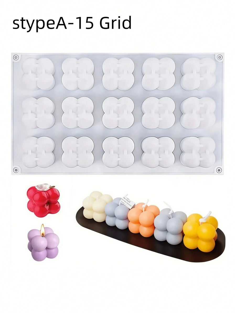 1个15合1硅胶模具，3D立方体石膏蜡烛模具，石膏装饰模具，硅胶慕斯模具，易脱模，泡泡甜点模具，用品，工具，厨房 - 白色 - 查看 1
