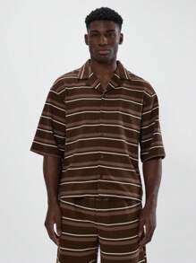 Musero 撞色条纹短袖翻领纽扣两件套运动服套装（仅上衣）春夏必备 - 彩色 - 查看 4