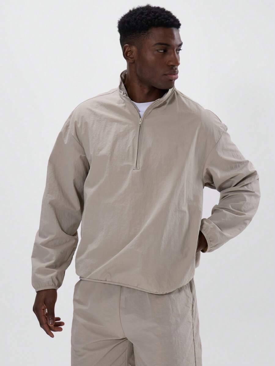 Musero Quarter Zip Pull Over Nylon Jacket - Grey - View 1