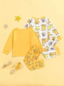 SHEIN 4pcs/Set Baby Boys Adorable Monster Graphic Print Outfit, Comfortable And Fun Combination, Suitable For Daily Wear, Family Gatherings, And Outdoor Activities