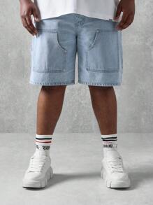 SUMWON Pantaloncini di jeans da lavoro stile carpentiere, di taglia grande, con gamba ampia e vestibilità oversize, casual estivo, con tasche oversize sul retro - Blu - Visualizzare 1