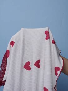 SweetSlumber Plus Size Heart & Ribbed Print Colorblock Pajama Set