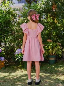 Wildeya Tween-Mädchen Elegantes, kurzes Kleid mit Blumendruck und Rüschen und Schleife, geeignet für Sommer und Frühling, ideal für Partys und den Urlaub