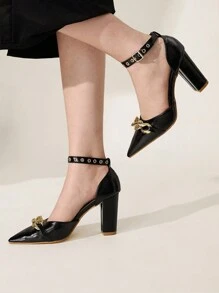 CUCCOO CHICEST Sandal Hak Tinggi Slip-On Moto Hitam dengan Gesper Lancip Gaya Punk untuk Wanita, Sepatu Musim Semi, Liburan Musim Semi, Paskah, dan Pesta Prom. - Hitam - View 5