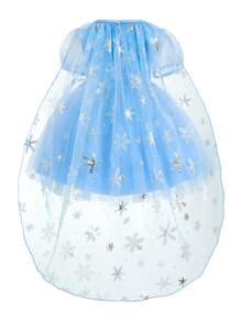Glamorique Kids Baby Girl Princess Dress With Blue Snowflake Sequins, Mesh Tutu Skirt, Detachable Cape, Christmas New Year Gift - Blue - View 1