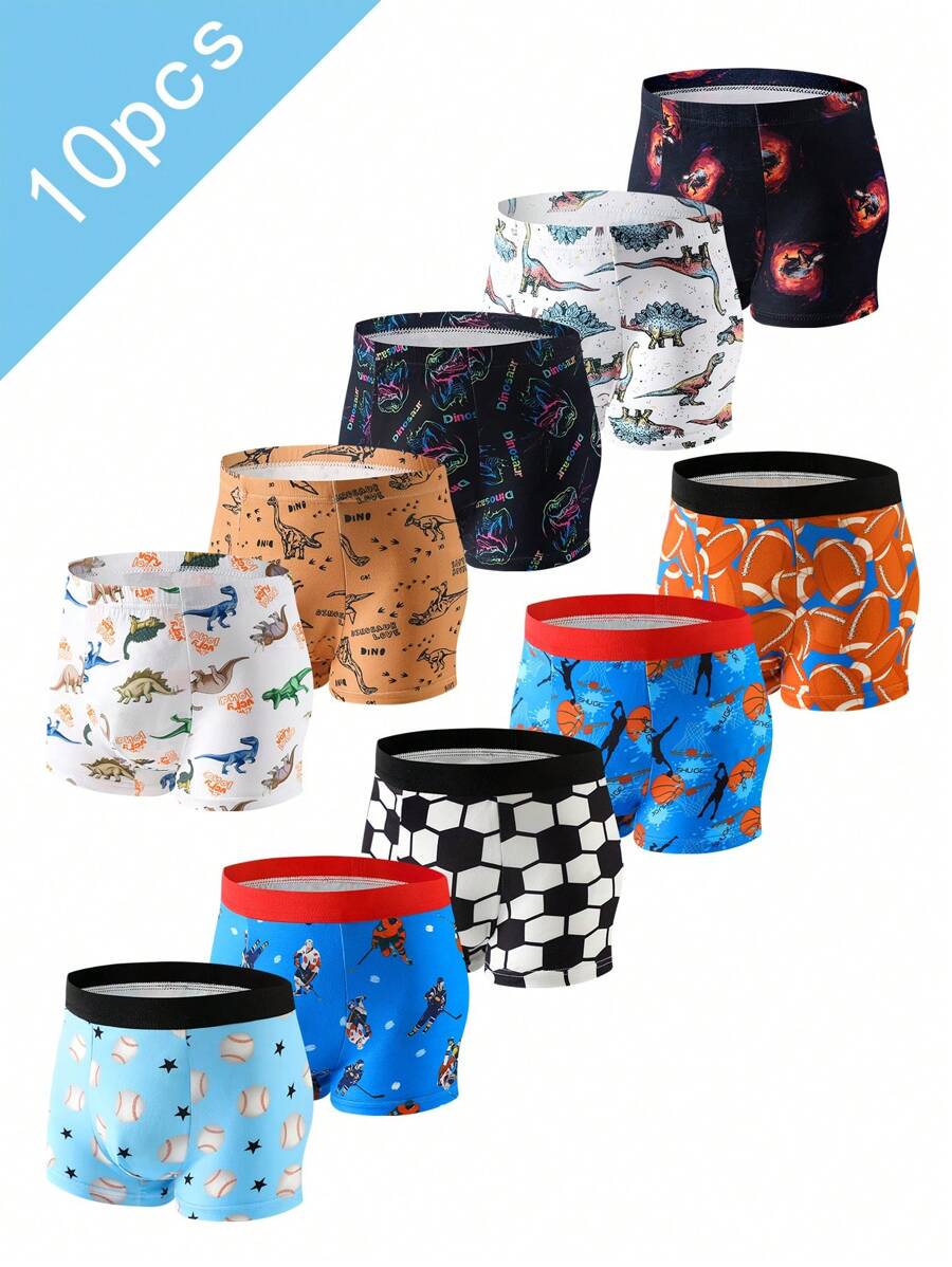 10 Pcs Young Boy Cartoon Print Briefs, Game Controller, Soccer, Football Printed Boxer Shorts - Multicolor - View 1