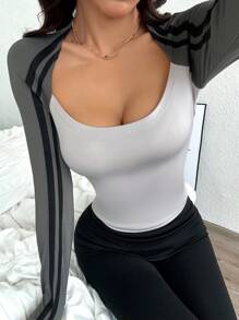 Easithlete Women's Simple Slim Fit Sexy Square Neck Yoga Sports T-Shirt - Multicolor - View 2