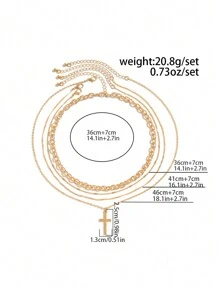 ROMWE Goth 4pcs Set Fashionable Punk Style Cross Pendant Necklaces - Yellow Gold - View 4