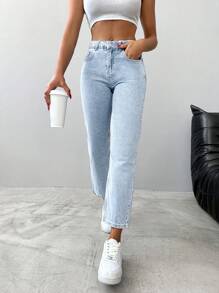 EURMUSE Casual Washed Straight-Leg Cropped Jeans - Light Wash - View 1