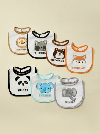 7pcs Baby Cartoon Animal Bibs, Soft Plush Drool Cloths