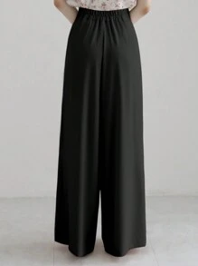 DAZY Women's Solid Color Loose Wide Leg Elegant Pants, Black, Business Casual Suitable For All Seasons,Teacher Pants Fall - Black - View 2