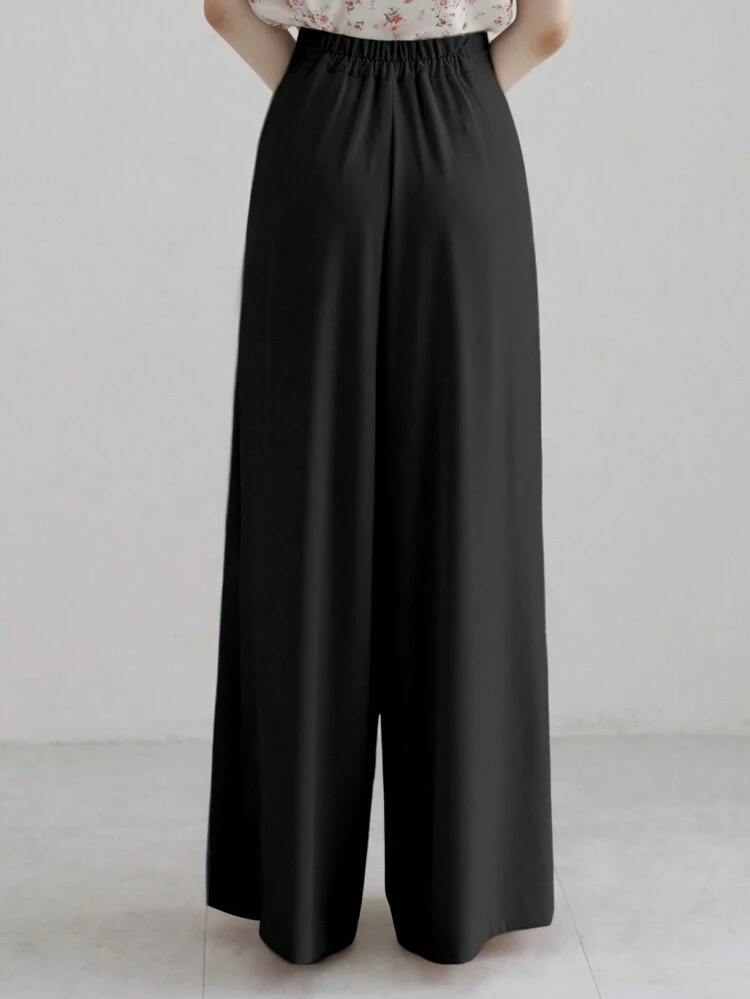 Women's Solid Color Loose Wide Leg Elegant Pants, Black, Business Casual Suitable For All Seasons,Teacher Pants Fall