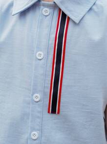 SHEIN Young Boy Casual French Gentleman Style Short Sleeve Shirt, Spring & Summer