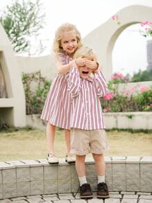 Souflis Souflis 2 件套年轻男孩休闲服装套装，带条纹翻领长袖衬衫开衫和松紧腰短裤，运动和户外多功能 - 彩色 - 查看 6