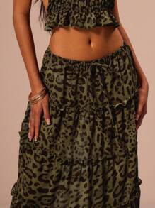 MUSERA Leopard Print Chiffon Shirred Soft Long Skirt Ibiza Fits Summer Boho Chic Elegant - Multicolor - View 5