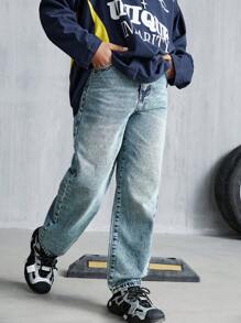 Jeansy dla chłopców w kolorze niebieskim, dopasowane, z prostymi nogawkami, w stylu casual