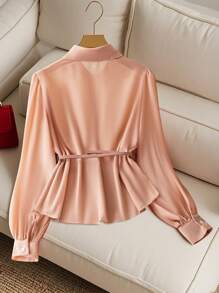 SHEIN Clasi Blusa de manga larga con botones frontales de estilo casual, para uso diario