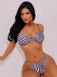 Swim Vcay 女士性感印花金色配饰比基尼上衣，夏日海滩 - 彩色 - 查看 8