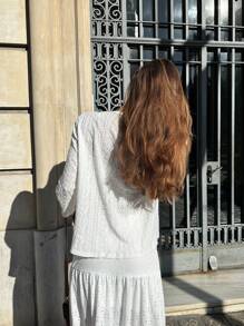 Pariaura 法式休闲女式刺绣花卉印花前开襟夹克 - 白色 - 查看 2