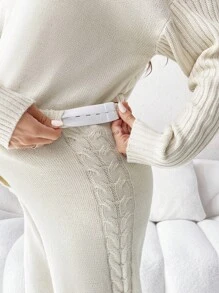 SHEIN 2pcs/Set Crew Neck Drop Shoulder Loose Pullover Sweater + Twist Cord Sweater Pants