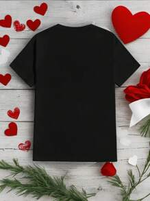 Manfinity Homme Áo thun in hình trái tim Graffiti ngày lễ tình nhân thời trang giản dị, yếu tố ECG, áo thun bó tay ngắn cho cặp đôi, phù hợp cho các cặp đôi, phù hợp với gia đình, quà tặng tuyệt vời cho bạn trai - màu đen - Xem 4