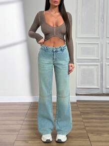 EURMUSE WOMAN Y2K LOW WAIST BOOTCUT VINTAGE WASH JEAN - Light Wash - View 5
