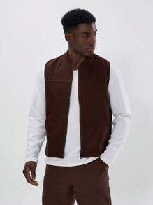 Musero Zip Through Utility Vest - Brown - View 1