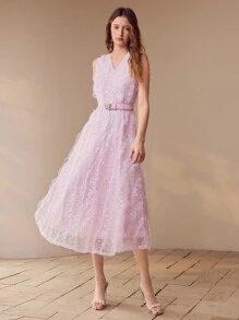 MOTF PREMIUM SEQUIN CONTRAST MESH DRESS - Pink - View 3