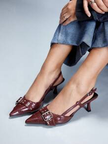 CUCCOO GRLICON 女士尖头镂空踝带咖啡棕色高跟凉鞋，时尚优雅