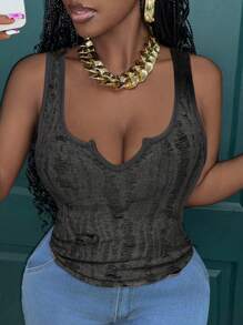 Slaydiva 女士西部纳什维尔派对约会休闲装日常百搭无袖上衣，适合度假、巡游、海滩、日光浴、街头、 V 领、极简主义、春夏 - 灰色 - 查看 5