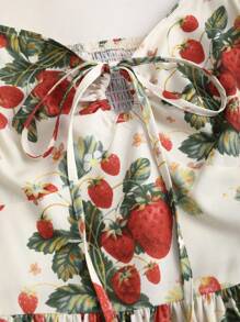 Sweetra 女士可爱甜美荷叶边系带蝴蝶结迷你草莓印花分层喇叭裙，适合夏季和春季 - 彩色 - 查看 4
