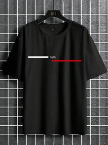 Manfinity Homme 男士時尚線條設計印花大尺碼短袖t恤