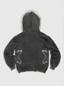 ROMWE MEN Street Life Sudadera con capucha casual para hombre de manga larga con bolsillo delantero con cremallera - Negro - Ver 3
