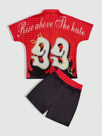 Prep Herren Set aus Kurzarm Top mit Zahlen-Muster und Shorts, minimalistisch