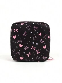 Luiza Werlang رمضان حقيبة تجميل جميلة ذات نمط قلب وفراشة باللونين الأسود والوردي، للتخزين، مناسبة لعيد الحب