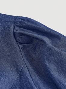 SHEIN MOD Bluză cu mânecă scurtă, cu fundă, cu mânecă scurtă, cu fundă în partea din față, cu fundă în partea din față, jachete cu efect denim