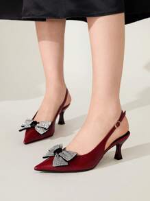 CUCCOO CHICEST Women's Pointed Toe Gold Chain Buckle Design Medium Heel Elegant Elegant Red PU Leather Office Pumps, Mule Shoes For Date, Office, Afternoon Tea, Stylish Outfit, Valentine's Day - Burgundy - View 5