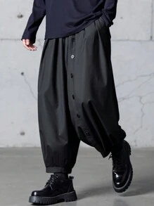 Manfinity EMRG Nuovi pantaloni casual da uomo a gamba ampia, larghi e morbidi, a lanterna, con design unico, pantaloni larghi neri, autunnali