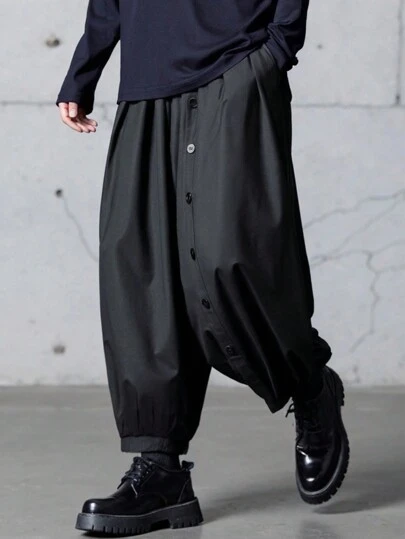 Manfinity EMRG Nya herrbyxor med vida ben, lösa, baggy, korta, lykta och unik design, svarta, säckbyxor, höst