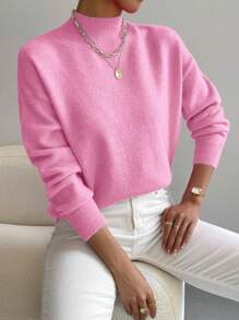 EMERY ROSE Damen Rundhals Langarm einfacher rosa gestrickter Pullover, Lässig Alltagsmode