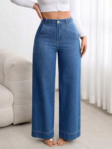 EMERY ROSE Women's Simple Front Button Pocket Denim Jeans, Casual Daily Wear - Medium Wash - View 7