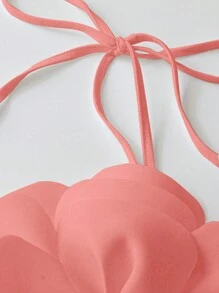 SHEIN Unity 标准尺寸女式系带挂脖白色花卉装饰罗纹修身背心 - 粉色 - 查看 4