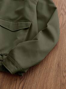 Manfinity VCAY Young Men's Casual Loose Fit Button Front Contrast Panel Jacket - Army Green - View 4