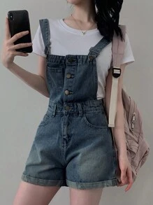 DAZY Women's Distressed Denim Bib Overall, All-Season Fall/Winter